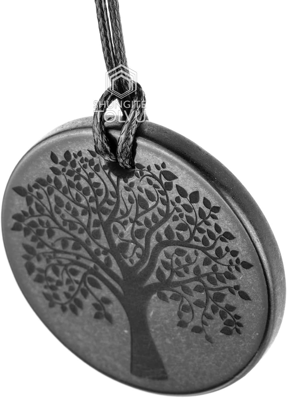 Shungite Pendants, Necklace and Amulets - Made of Authentic Russian c60 Stone - Engraved - 1.4 inches - Round Shape - Image 7