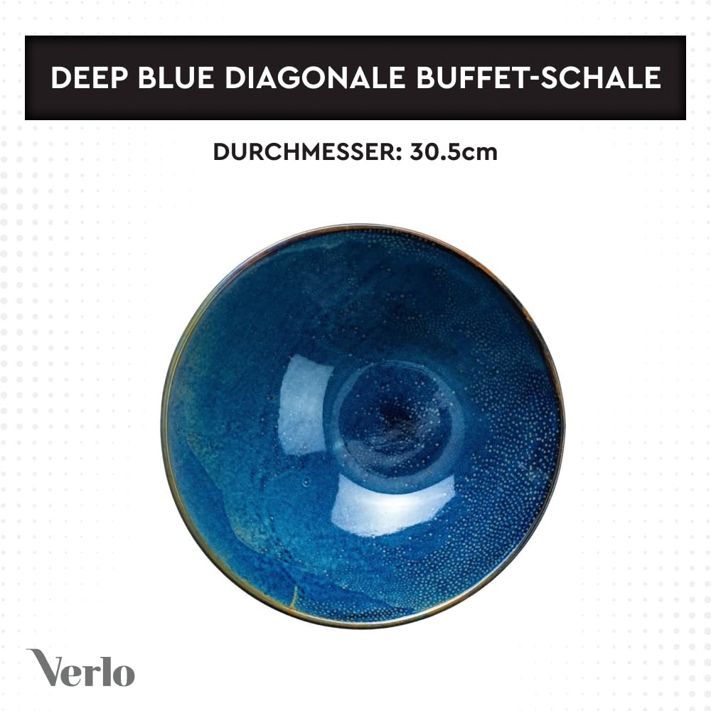 Verlo DEEP Blue Servierschale 30,5 cm Salatschüssel Dessertschalen Servierschale Müslischalen aus hochwertigem Porzellan Ideal für Büffets