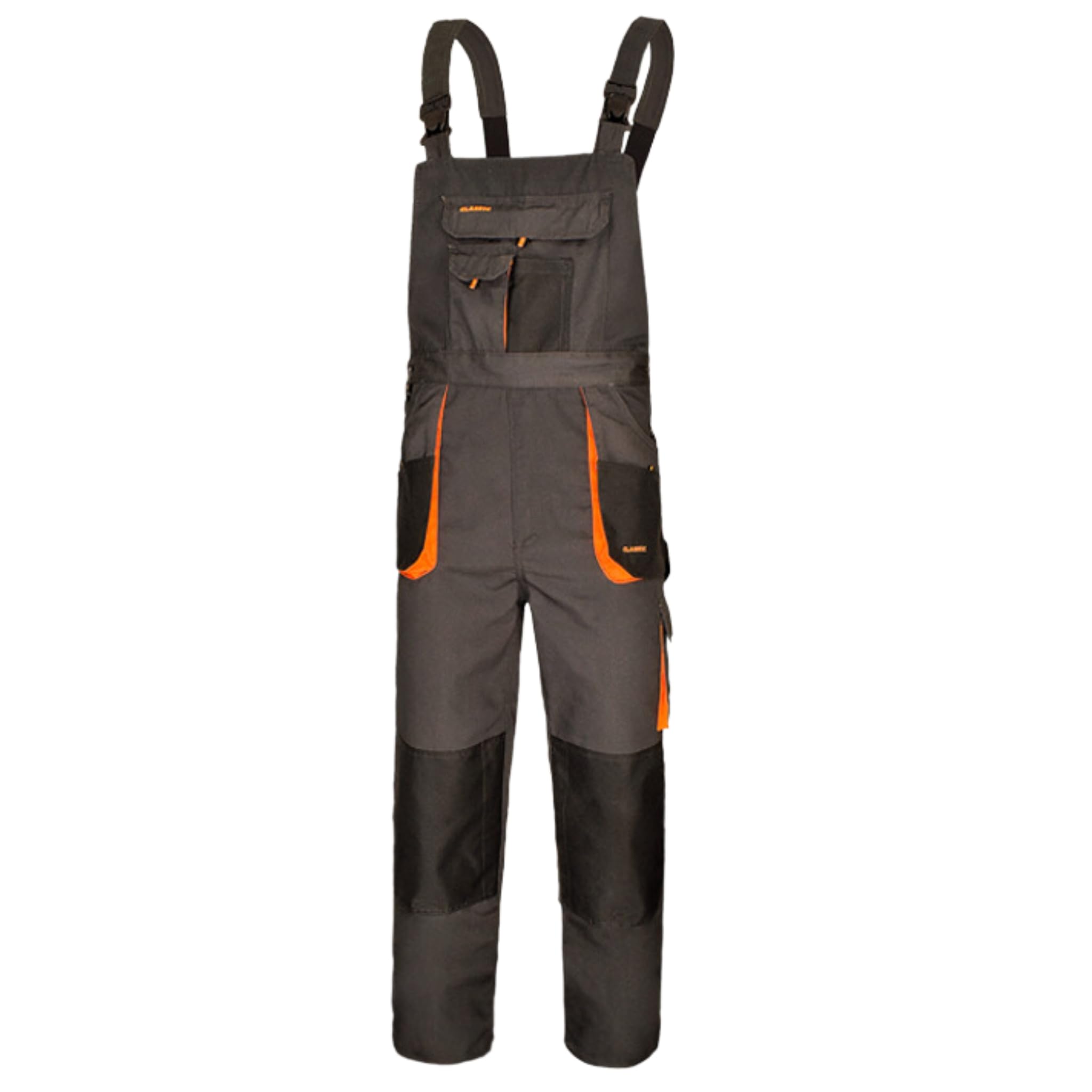Art.mas Men's Grey Work Bib And Brace Overalls, Multipockets, Knee Reinforcet With Pocket, Durable Triple Stitched Seams (32/34-50Eu, No Knee Pads, -Orange)