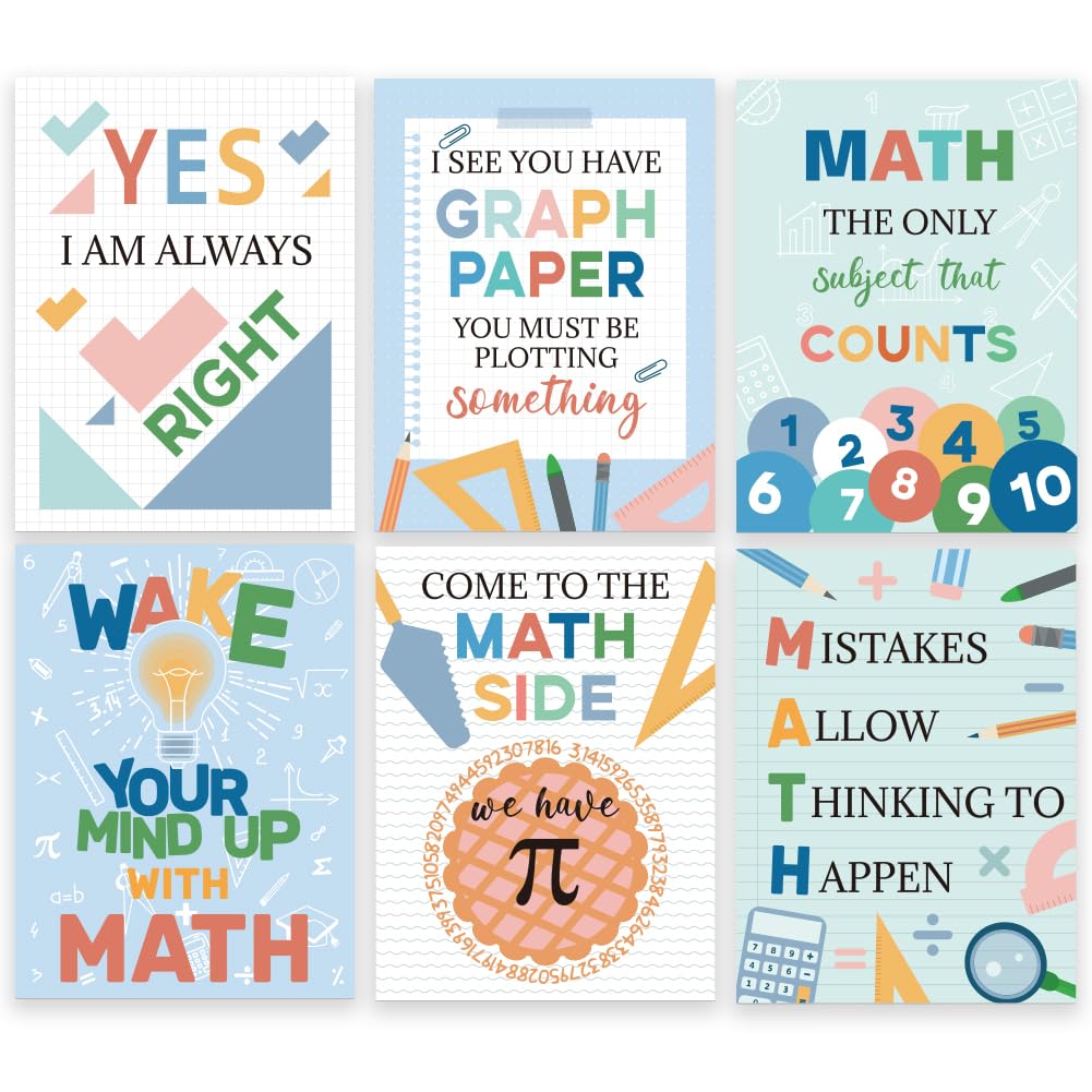 GOMAKERER 6 Pcs Motivational Math Wall Art Posters