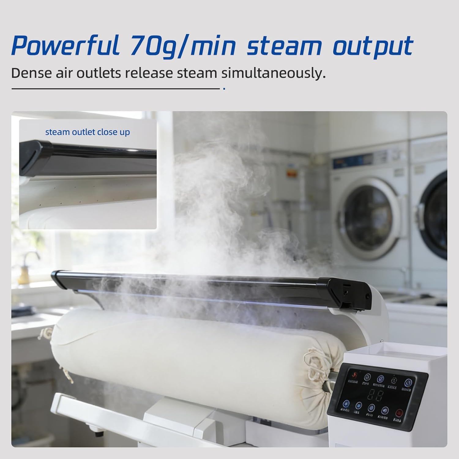 Commercial or Home Rotary Steam Roller Ironer with Stand, Continuous Steam Ironing Machine with Foot Pedal Operation, High-Pressure Heated Plate, Suitable for Hotel Linens and Other Flat Fabrics