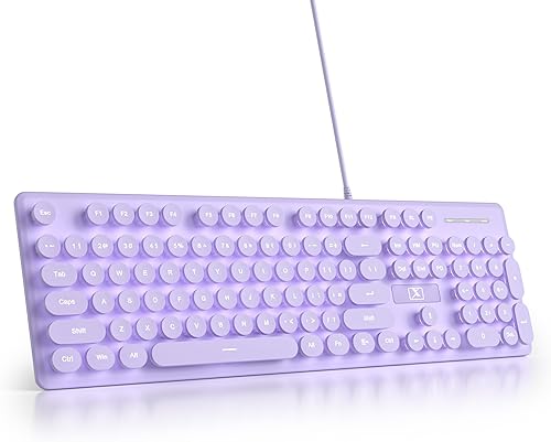 Miniatura 10 de Teclado de máquina de escribir retro con cable, teclado silencioso de computadora iluminado con 104 teclas redondas de tamaño completo,