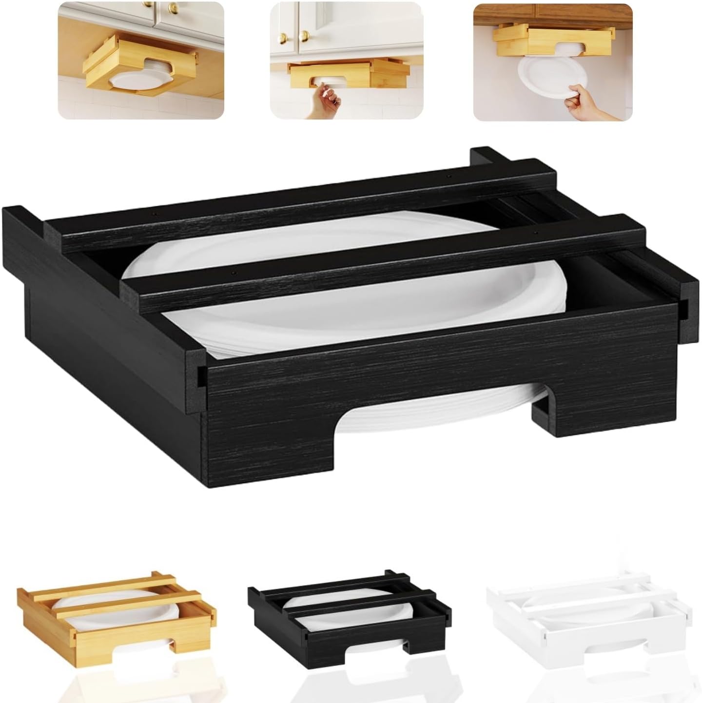 Paper Plate Dispenser Under 10Inch Bamboo