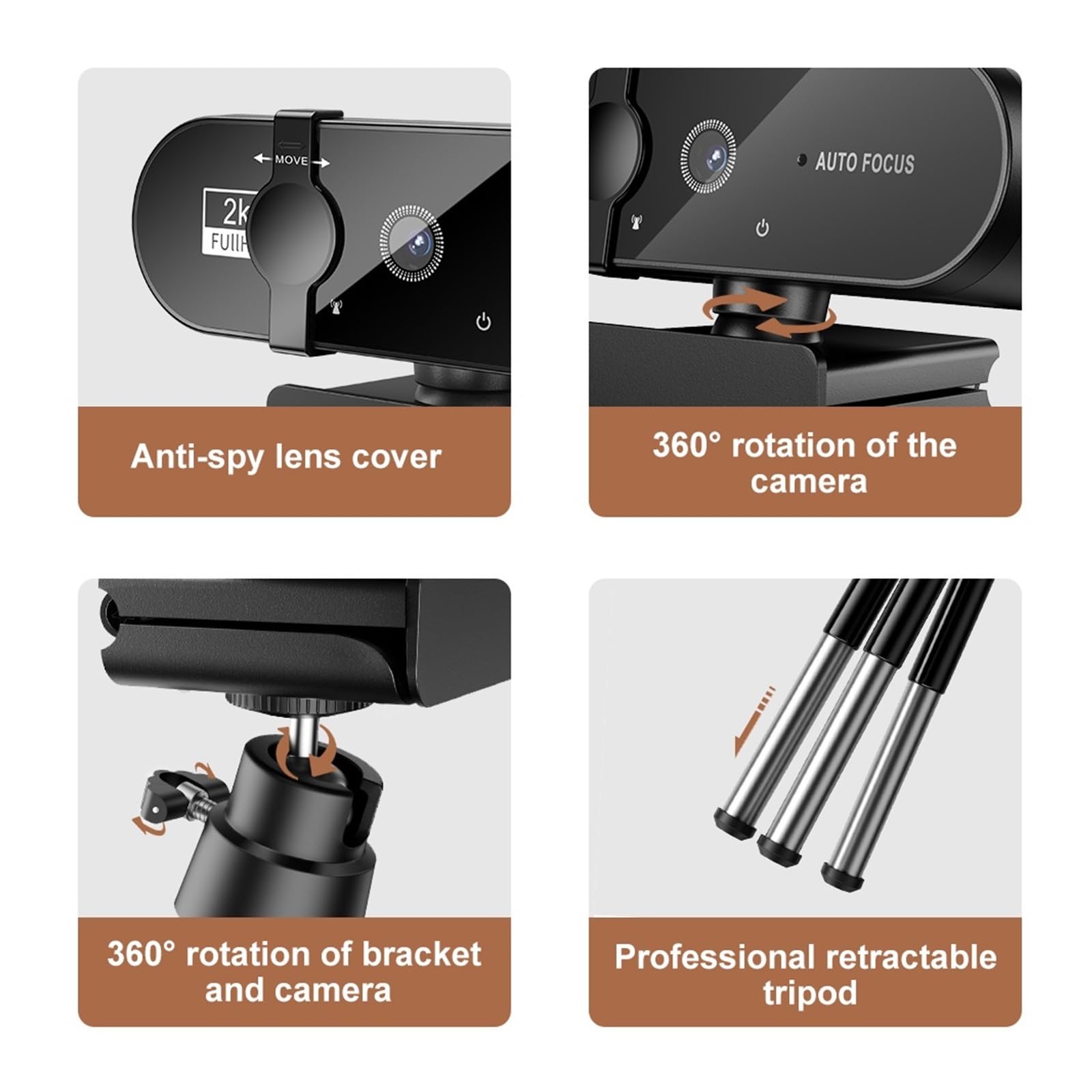 Webcam, Cámara Web for PC Cámara Web Mini cámara Web con micrófono USB Webcan Autofocus 4K 2K 1080P Cámara de transmisión Full HD for computadora portátil(4K)