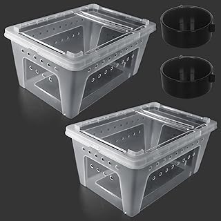 2 PCS Reptile Feeding Box Lizard Tarantula Habitat Cage Hatching Container Snake Breeding Box Transparent Portable Plastic Mini Pet Houses for Scorpion Spider Frog