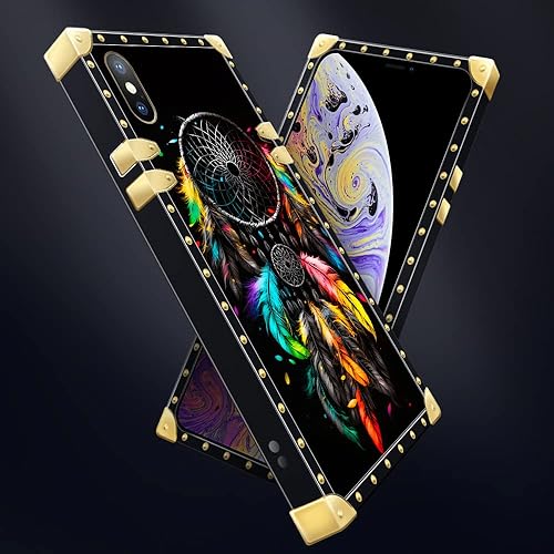 Miniatura 5 de DAIZAG Funda compatible con iPhone Xr,Funda de regalo dorada a prueba de golpes, atrapasueños de plumas clásicas