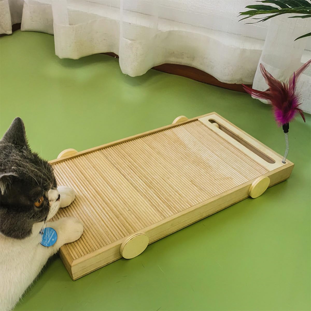 DECHOUS Tavola Multifunzione AntiGraffio e Stimolare i Gatti in Casa per Gatti Tiragraffi per Proteggere Mobili in Legno Massello Resistente all’Usura con Gioco Integrato, Piccolo