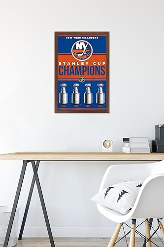 Miniatura 6 de Trends International NHL New York Islanders - Póster de pared Champions 23, 14.72 x 22.37 pulgadas, versión enmarcada de caoba
