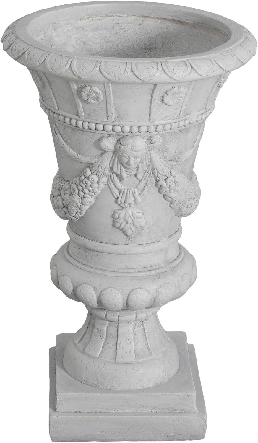 Light Grey MGO Urn Planter Outdoor, 23.75''H Tall Pedestal Planter for Outdoor Plants, Weather- Garden Flower Pot with Drainage Hole for Patio, Porch, or Yard