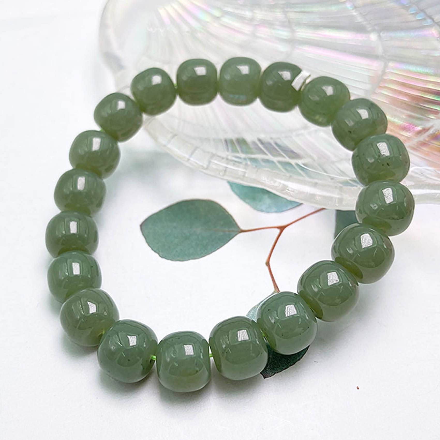 Bracciale Feng Shui Bracciale in Giada Naturale Bracciale Elastico con Perline 9 * 10 mm Bracciale Vintage Porta Fortuna Talismano Pietra Bracciale in Giada Verde per Donne Uomini Amuleto Attira