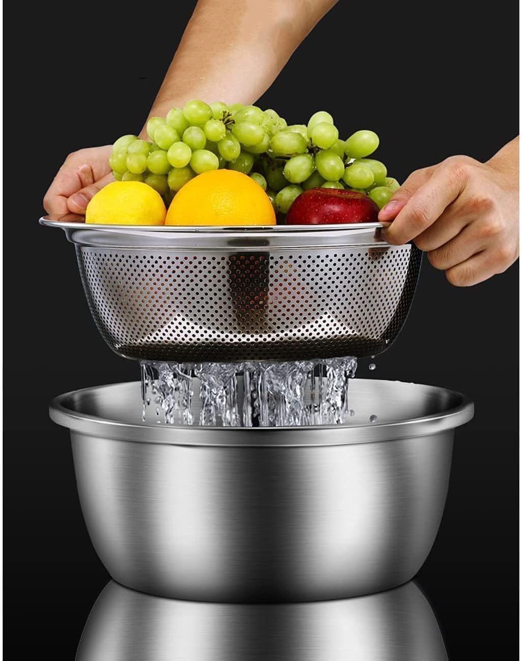 Ollas y sartenes, cuencos for mezclar, juego de 5 piezas, lavabo nido, apto for cocina de inducción, cocción al horno, almacenamiento que ahorra espacio, acero inoxidable 304