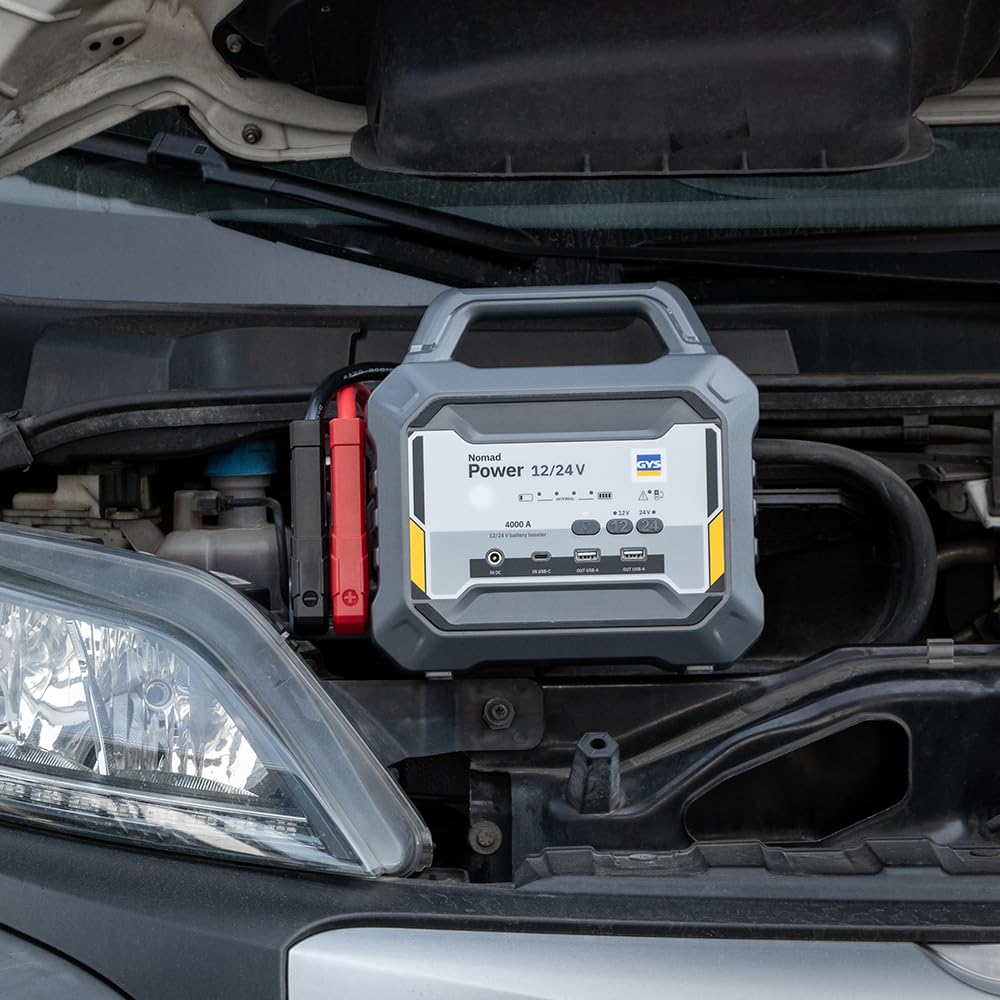 GYS, Nomad Power Pro 12/24V, Démarreur/Booster Batterie Lithium Portable 5000A, Véhicules 12/24V (Moto, Voiture, Camion), Démarrage Sécurisé, Batterie Externe 19,5Ah (PowerBank), Lampe LED