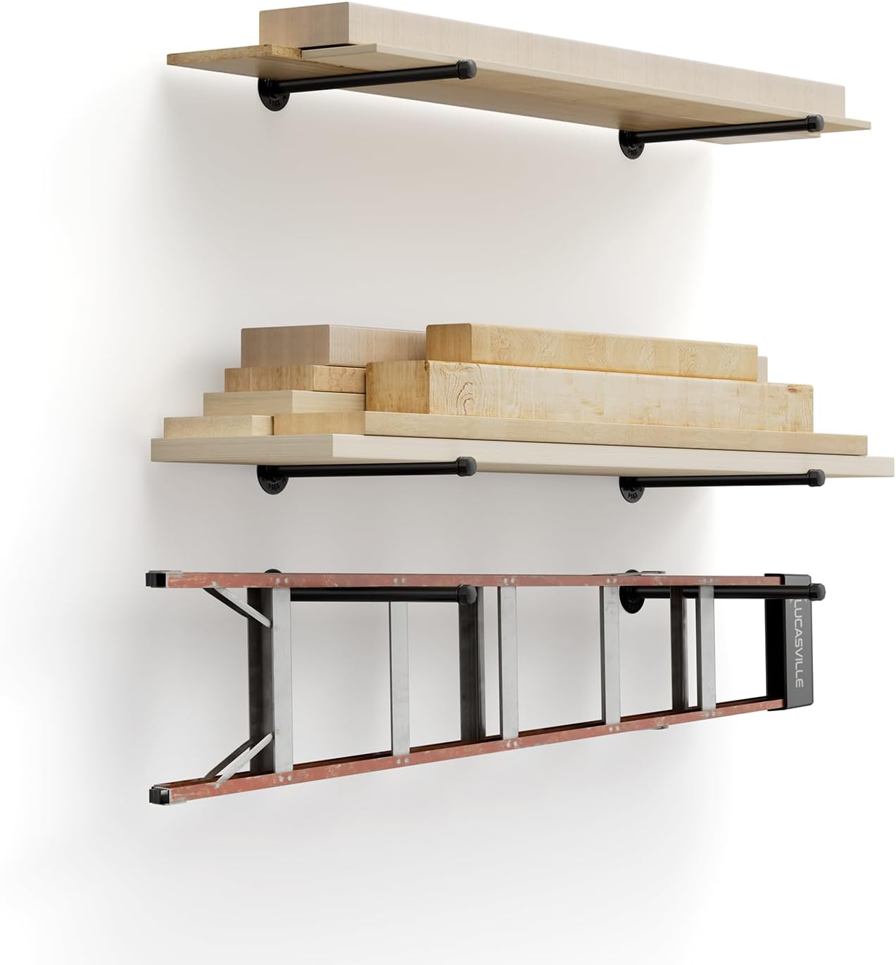 6 Pack Pipe Shelf Bracket 12 Inch Industrial Floating Shelf Bracket Wall Invisible Heavy Duty Shelving Bracket for Garment Rack DIY Use (No Board Included)