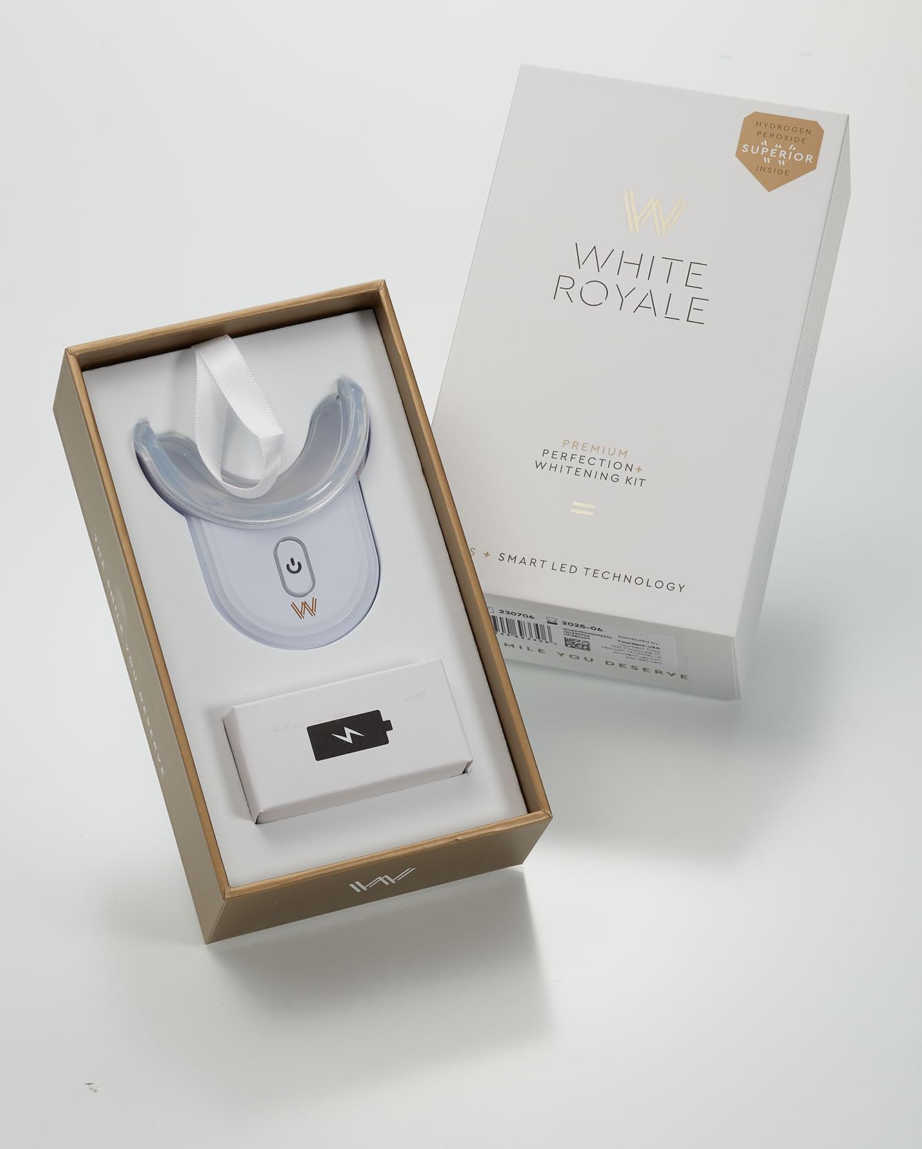 New White Royale Premium Perfection Kit, User Friendly Smart LED Mouthpiece and 3 Whitening pens with 9% HPS Whitening Gel, 30-45 Uses, Made in Netherlands