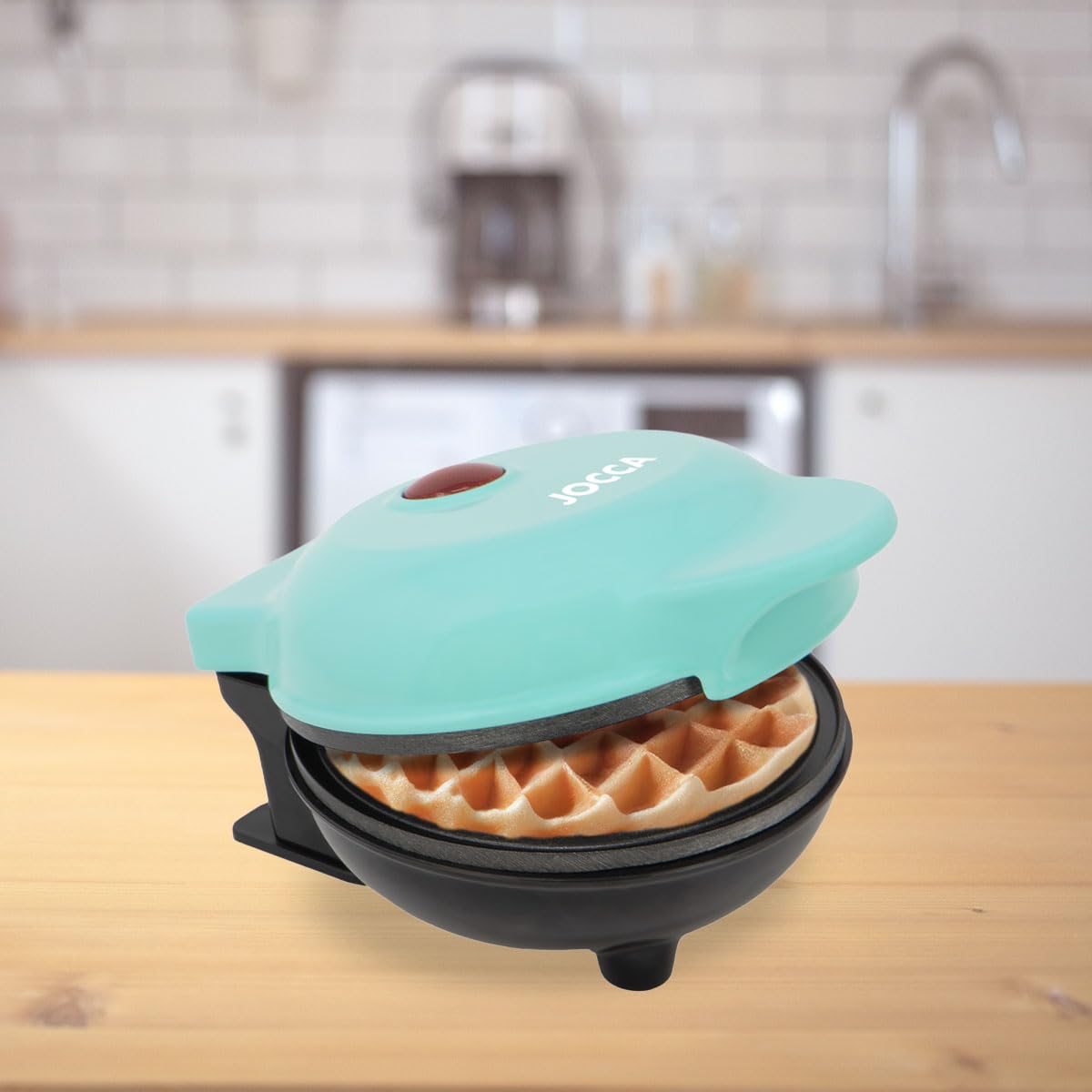 Jocca, Macchina per Waffle Rotonda 500W con Piastre Antiaderenti, Display LED e Sistema Cool Touch