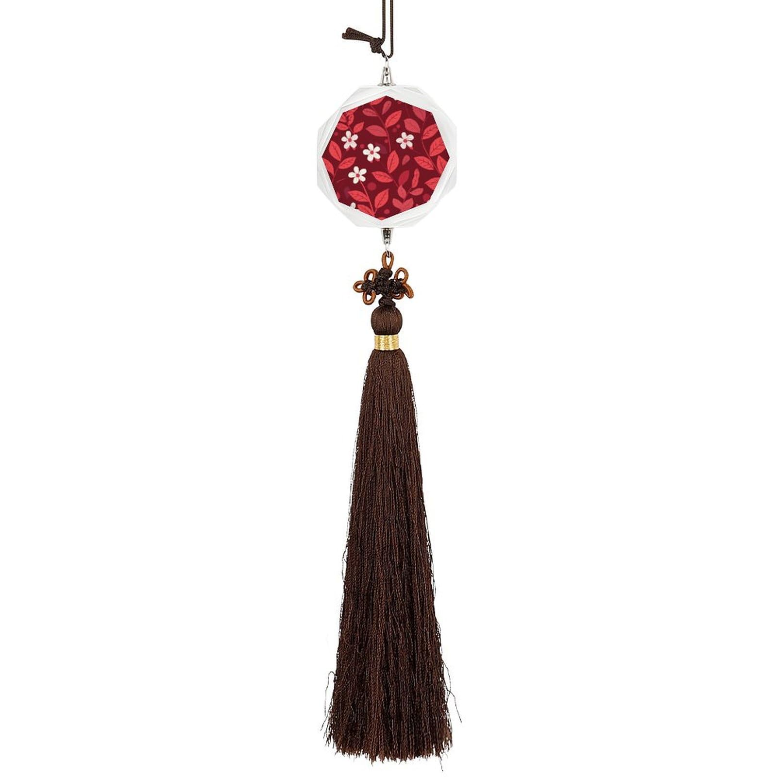 Crystal Car Pendant Charms Hexagon Crystal Rear View Mirror Charms Red Tint Leaves Auto Hanging Interior Ornament Pendant Car Interior Accessories for Women Men Auto Decor