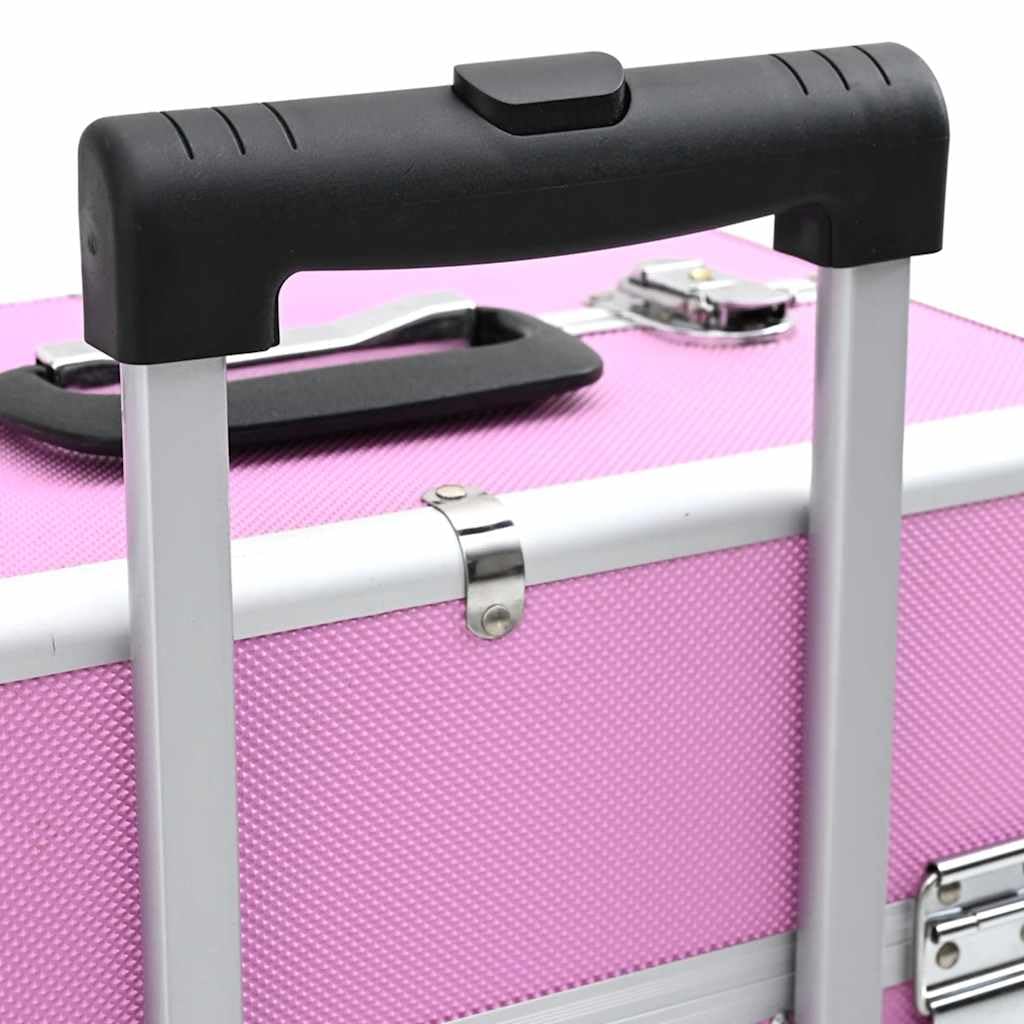 Kosmetikkoffer mit Rollen Rosa, Schminkkoffer Beauty Case mit 4 Etagen, Verstellbarer Trolley für Make-up, Friseur und Kosmetik