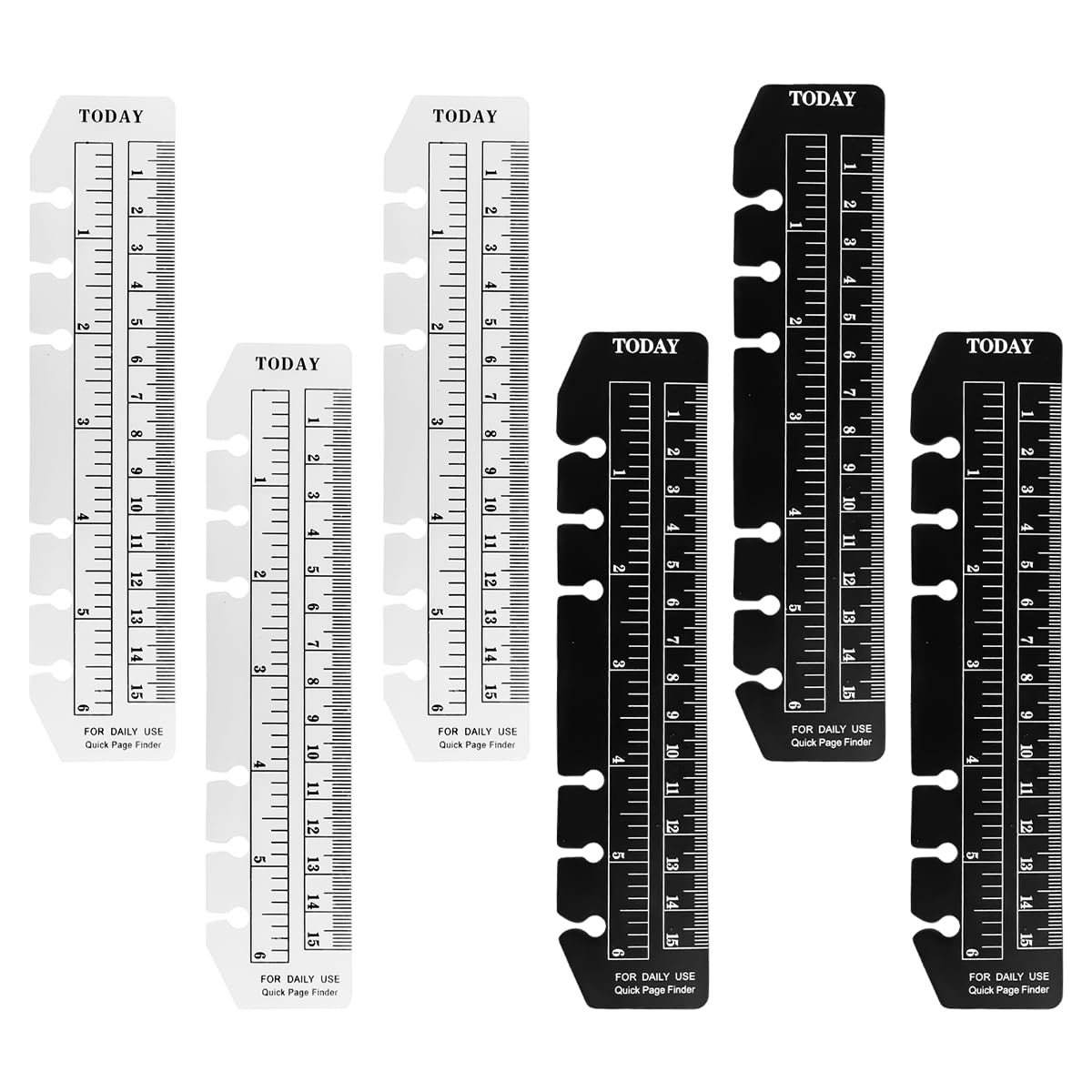 Lotsdonxia 6 Pcs Journal Rulers, Universal 6-Hole Binder Bookmark with Dual Scales, Clear and Black PVC Measuring Tools for Planners, Notebooks and Organisers (A6)
