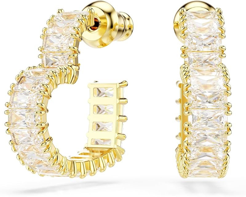 Pendientes de aro Matrix, talla baguette, corazón, rosa, cristales transparentes, acabados en rodio y dorado