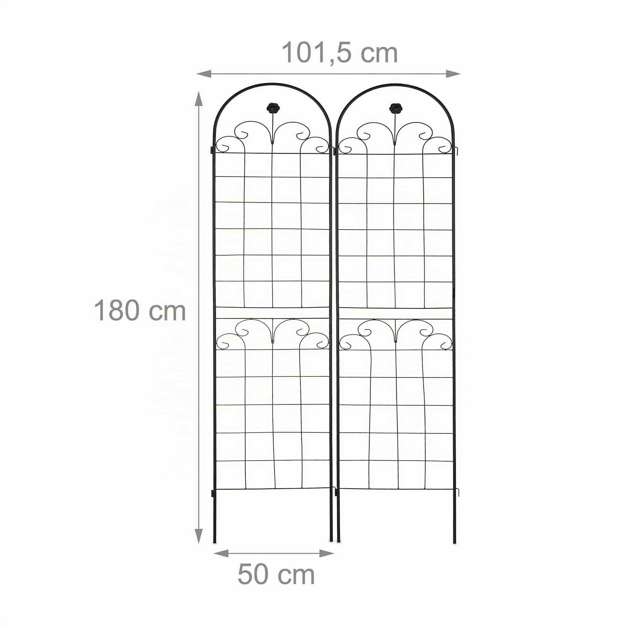 Relaxdays Grigliati per Rampicanti, Set da 2, HxL 180 x 50 cm, Supporti in Metallo per Piante, Tralicci a Incastro, Nero