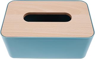 Blue Rectangular Tissue Holder Wood Lid for Home Shelf Xmas | PP and Wood Build, Compact Lightweight Design, Organizes Paper Tissues Neatly, Decorative Housewarming Gift