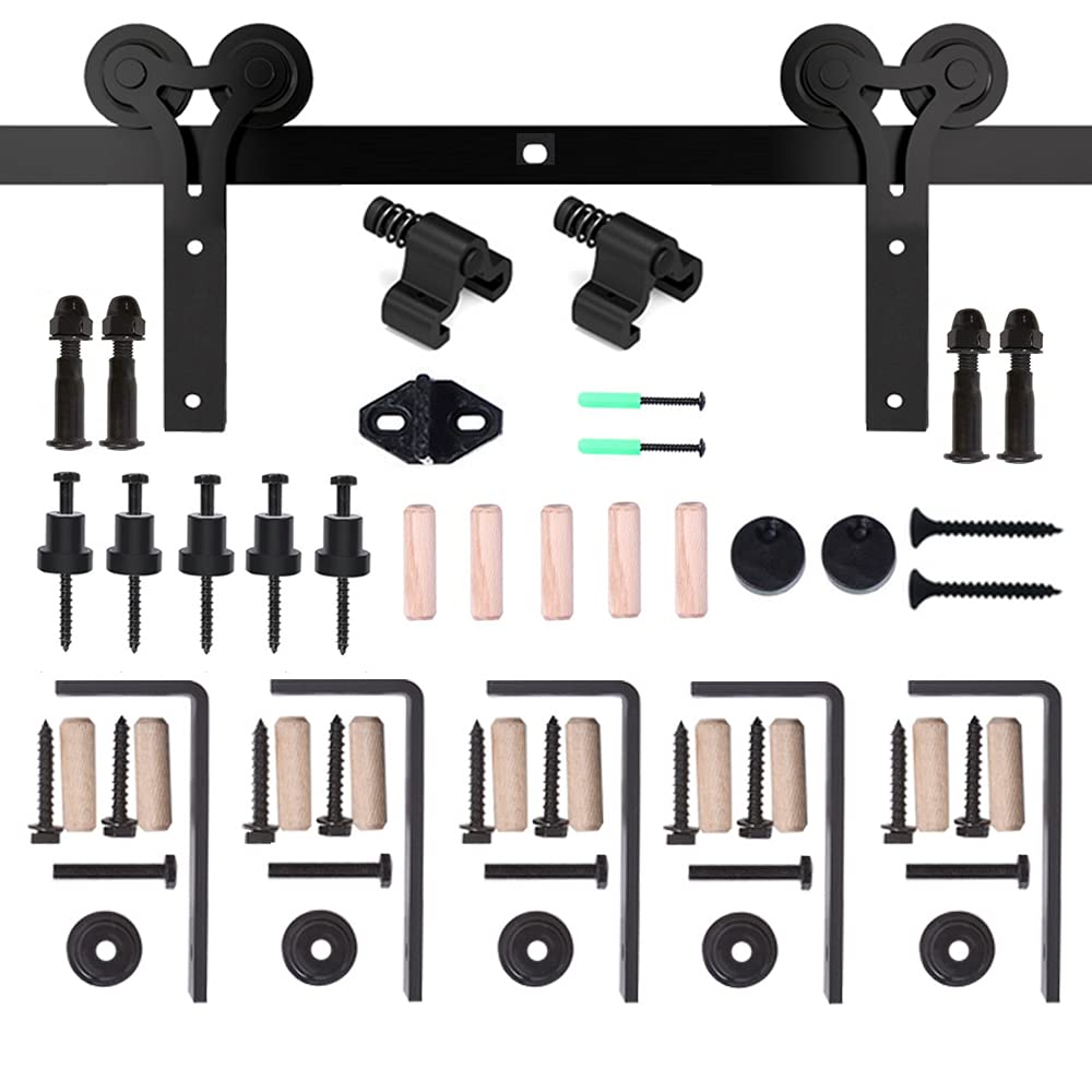 CCJH Schuifdeursysteem Plafonds Schuifdeurbeslag Enkele Deur Set 12FT-3.67M Railsysteem L-vormige Beugelsysteem Accessoires Kit Zwart