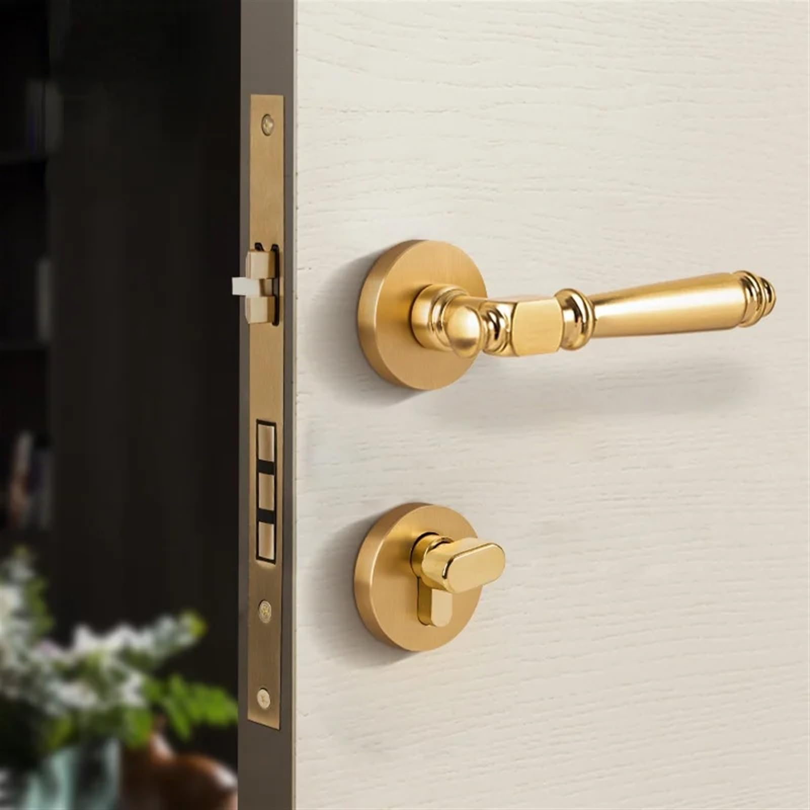 Serrure de porte intérieure dorée au design luxe pour double porte en bois