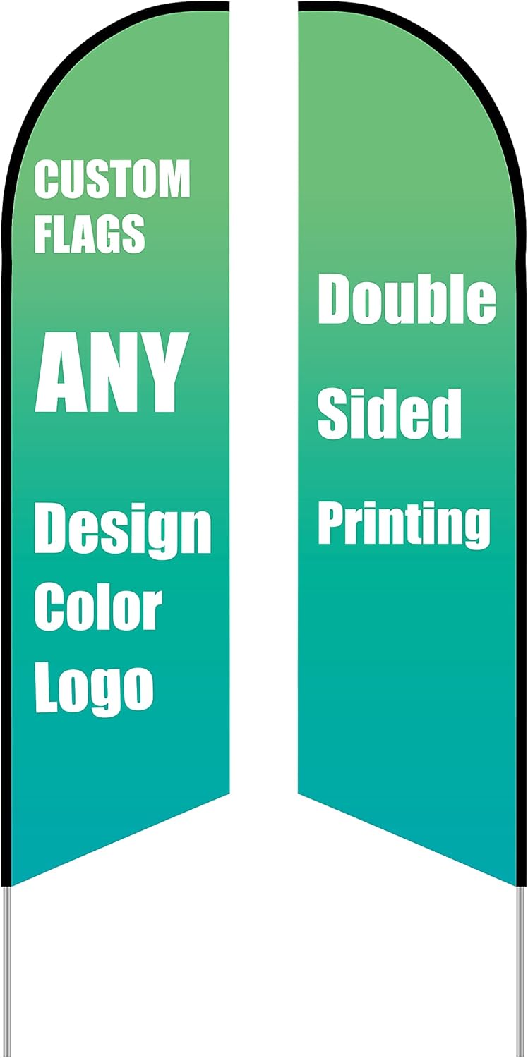 15FT 4.5M Custom Store Sign Flag Kit Double Sided Printing With Thick Aluminum Pole Ground Spike