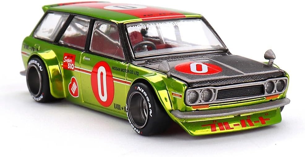 Diecast Model Car Compatible with Kaido House x Mini GT 1:64 Datsun KAIDO 510 Wagon OG Flo Chrome Yellow Limited Edition KHMG164