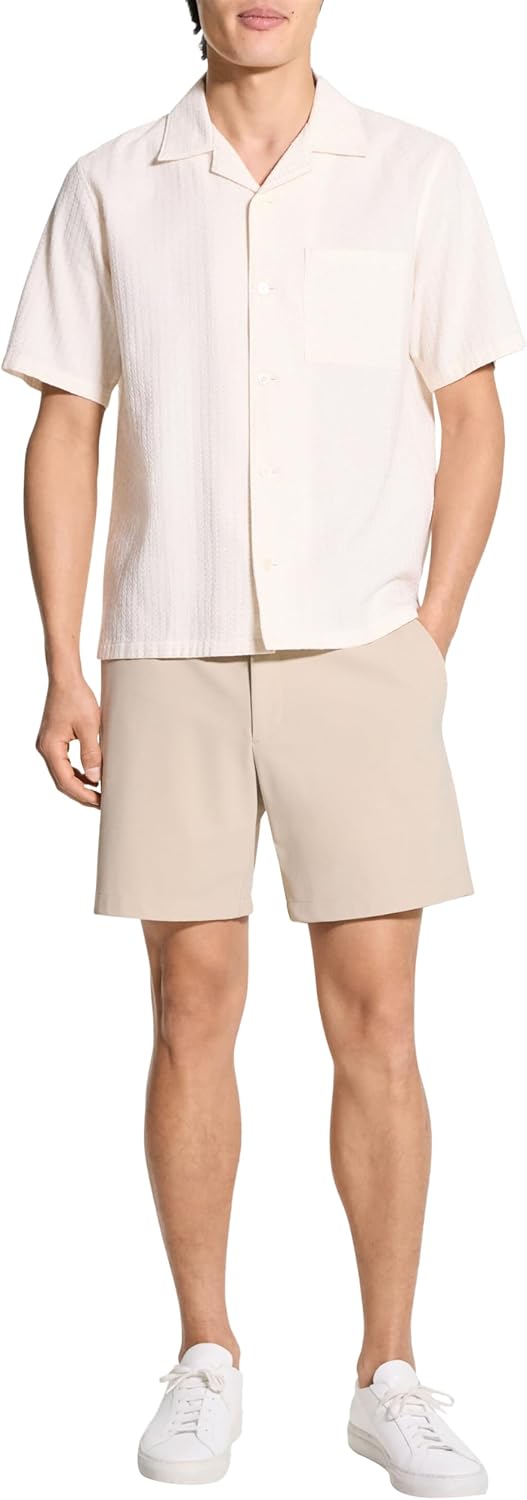 Theory Mens Noll Short Sleeve Camp Collar in Geo Cotton Dobby - Image 2