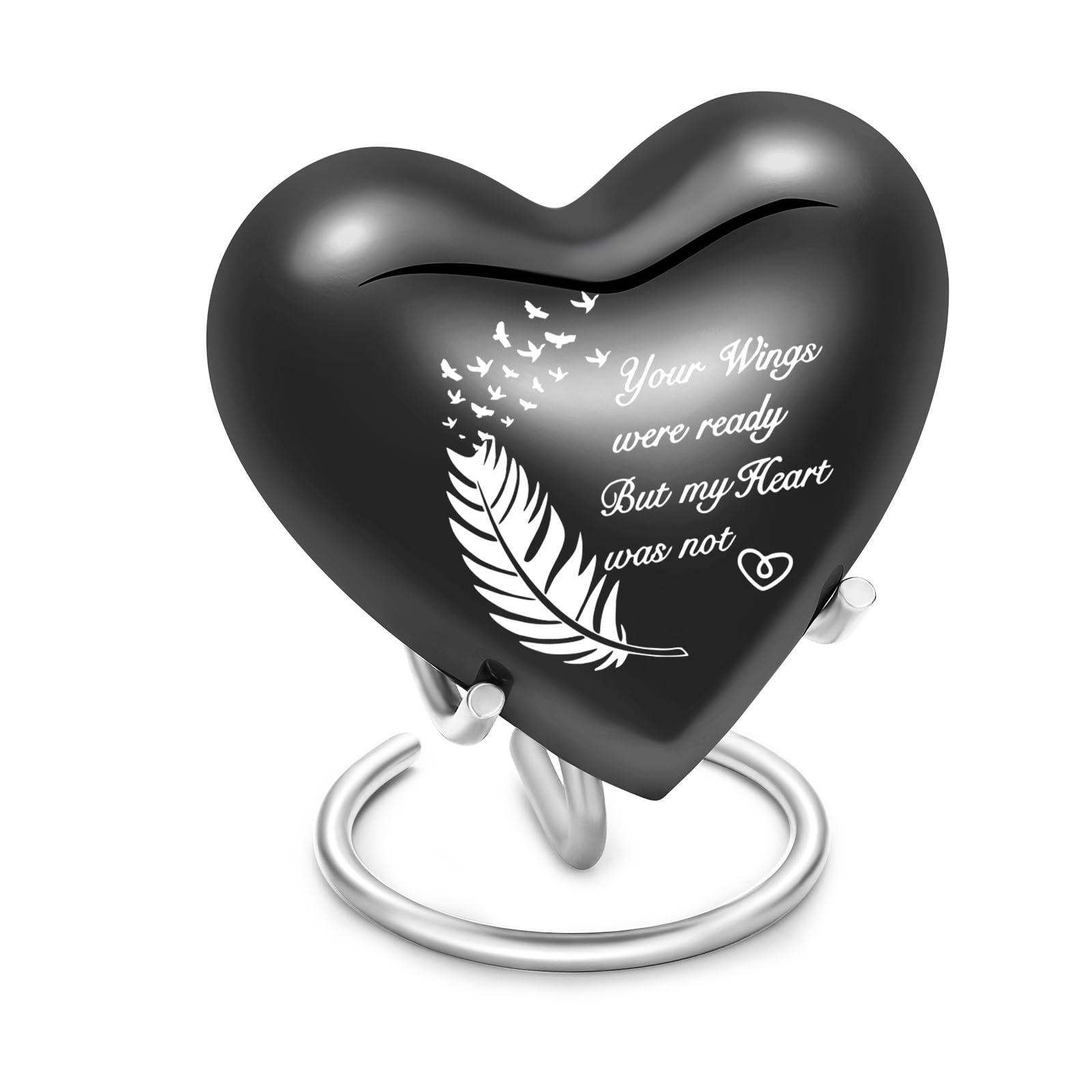 BAOWIQI Heart Urn for Ashes - Heart Shaped Cremation Urn for Ashes Memorial Jar Pot Container Small Keepsake Urn for Human or Pet Funeral with Stand — image 1