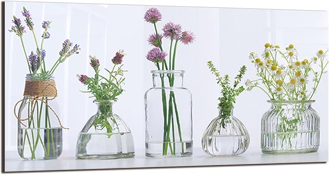 DAIFURONGE Tempered Glass Backsplash for Kitchen,Flowers and Vase, 30"x14" | Behind Stove Back Splash Panel Protector, Easy to Clean, Kitchen Wall Decor,One Piece Oven and Range Backsplash