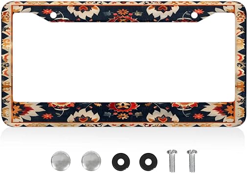 License Plate Frames, Vintage Car Tag Cover with Screws,4 Hole Universal Holder Aluminum Plate Frame, Boho Car Accessories, 12x6