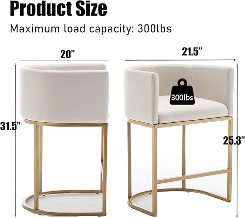 Miniatura 2 de Gold - Juego de 2 taburetes de bar modernos de altura de mostrador de 25 pulgadas de alto con respaldo, taburete de bar tapizado de tela de lino