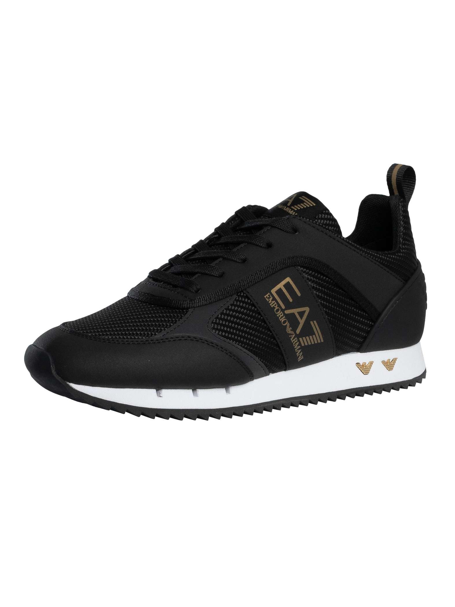 EA7 Uomo Scarpe da Ginnastica con Logo in Rete di Carbonio, Black/​Gold/​White, 40.5 EU