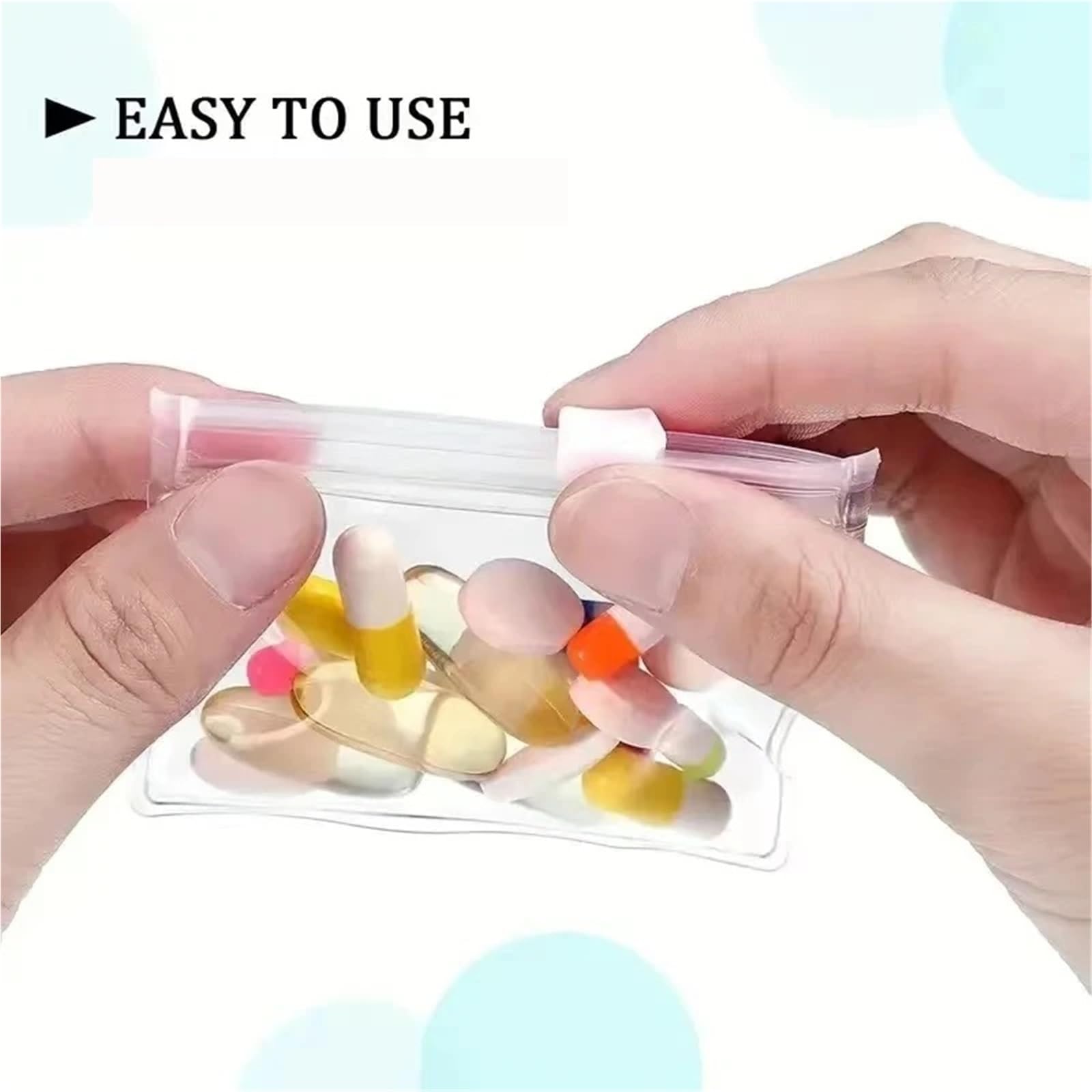 Lot de 30/60/120 sachets à médicaments en EVA avec fermeture éclair, en plastique, auto-scellants, pour petites pilules, emballage séparé, mini étui, boîte à pilules pour voyage (60 pièces)