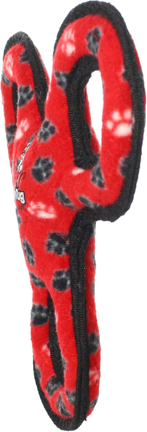 TUFFY- World's Tuffest Soft Dog Toy- Tug O War -Squeakers - Multiple Layers. Made Durable, Strong & Tough.(Tug,Toss & Fetch).Machine Washable & Floats (3Way Tug Red Paw, Jr)