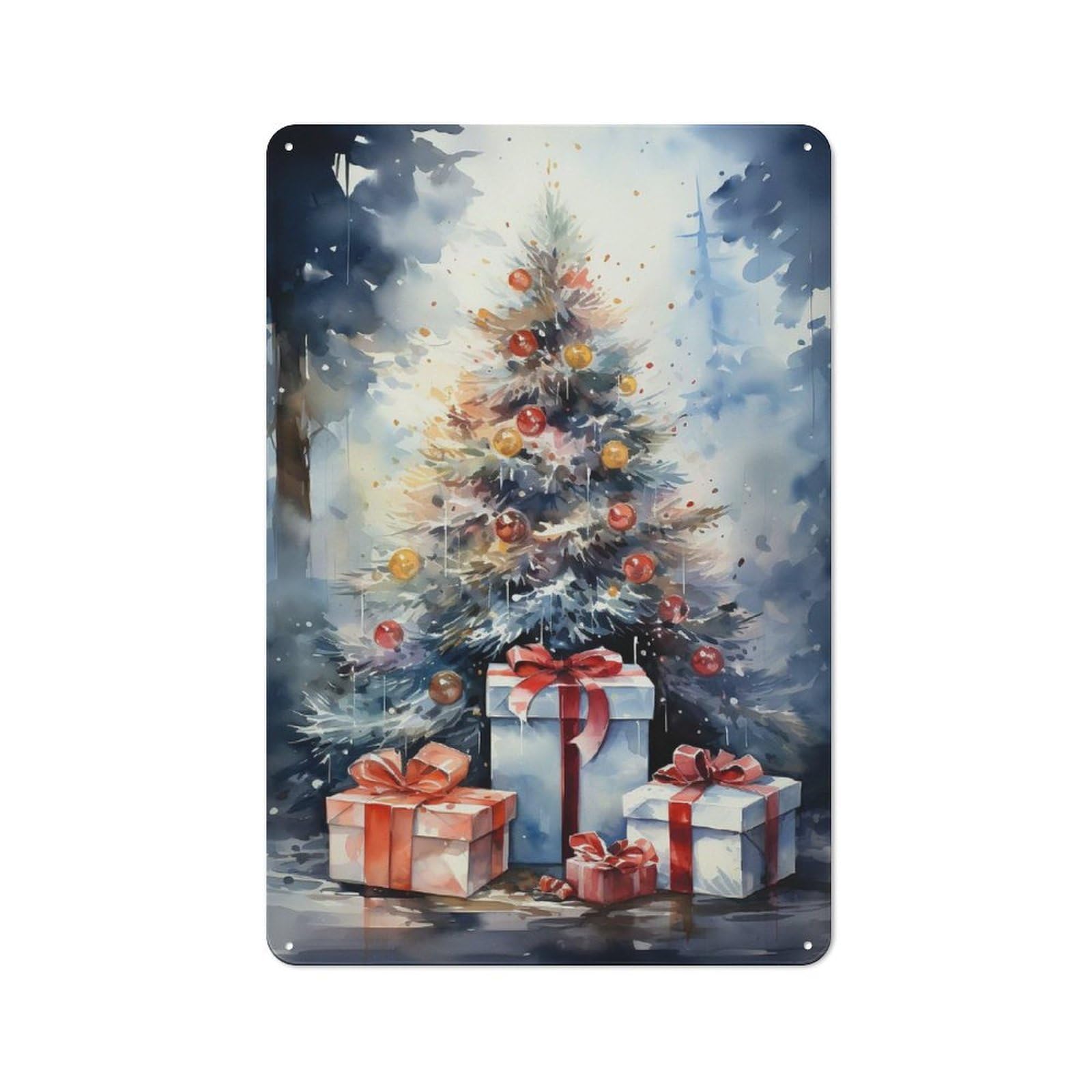 Junmoney Watercolor Holidays Rustic Tin Wall Plaque 30X20cm For Garage Or Workshop, For Home Interiors, Feature Walls And Decorative Displays