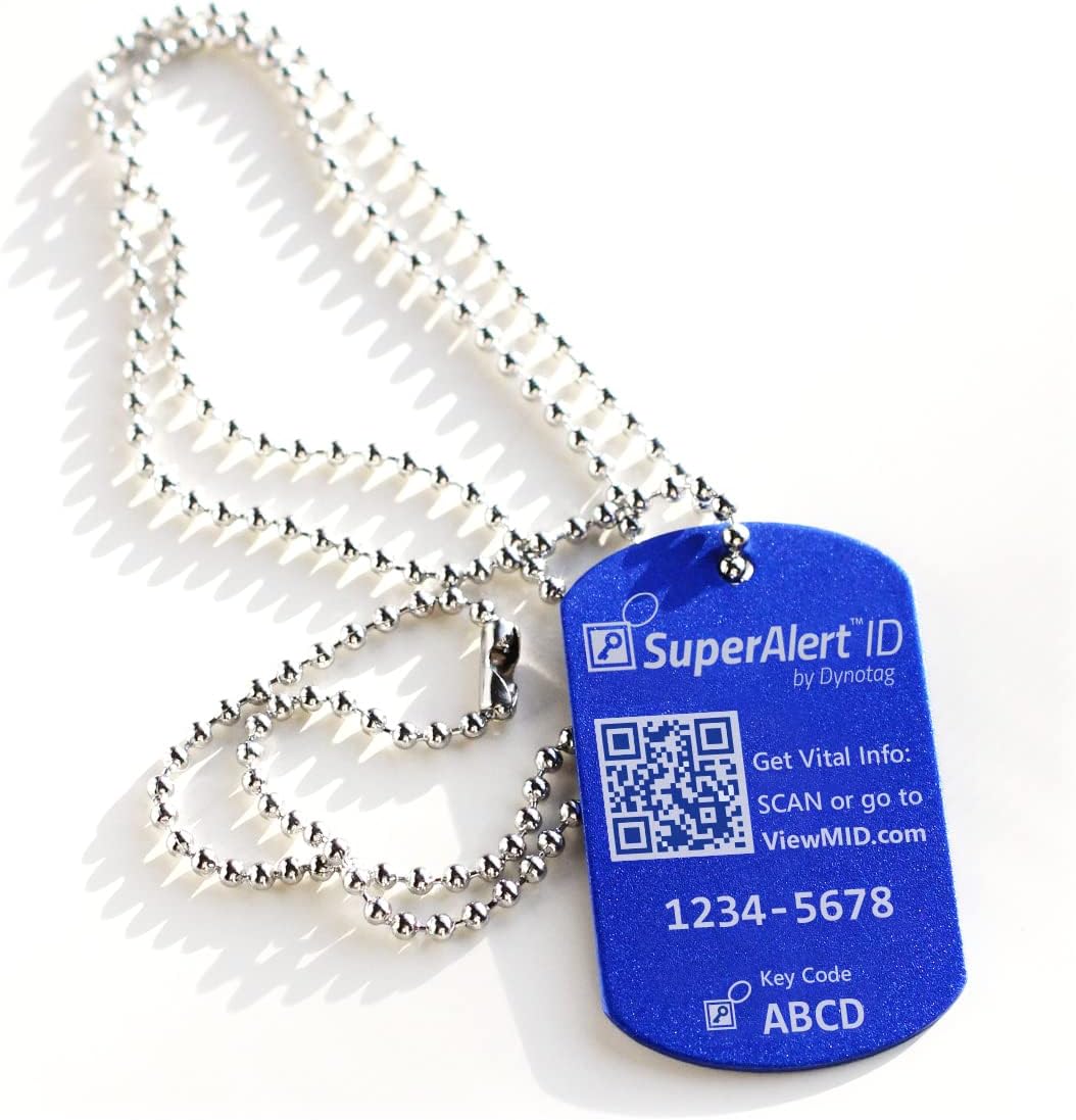 Dynotag® SuperAlertID Smart Medical ID Anodized Aluminum Pendant & Chain Set, with DynoIQ™ & Lifetime Service.