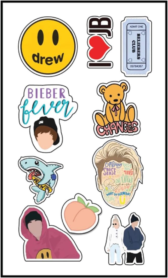 Stickers for Girl's Laptop, Mobile, Art Craft Decorating - Notebooks, Diary, Journal, Scrapbooks - Cartoons and Justin Bieber Themed