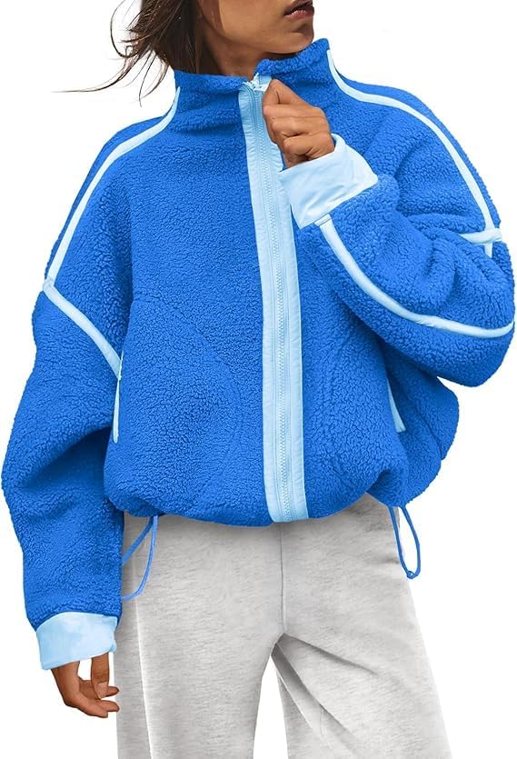 Women Fleece Jacket Zip Up Fuzzy Sherpa Jackets Long Sleeve Winter Outerwear Casual Daily Chilly Outings with Pockets