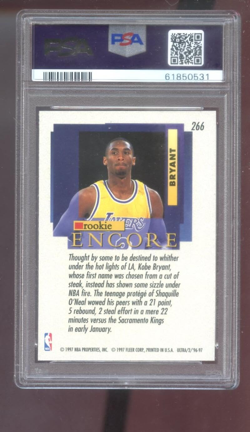 1996-97 Fleer Ultra Encore #266 Kobe Bryant ROOKIE RC PSA 8 Graded Basketball Card NBA 96-97 Los Angeles Lakers 1996-1997
