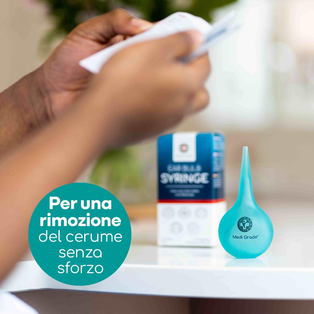 Kit Pulisci Orecchie da 75ml, Kit per Pulizia Orecchie con Punta a Getto Quadruplo, Kit Togli Cerume Orecchie con Siringa a Bulbo, Siringhe Auricolari