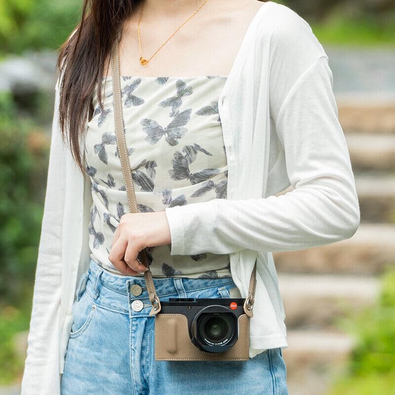 Demi-étui en cuir véritable gris pour appareil photo Q3 avec sangle élégante