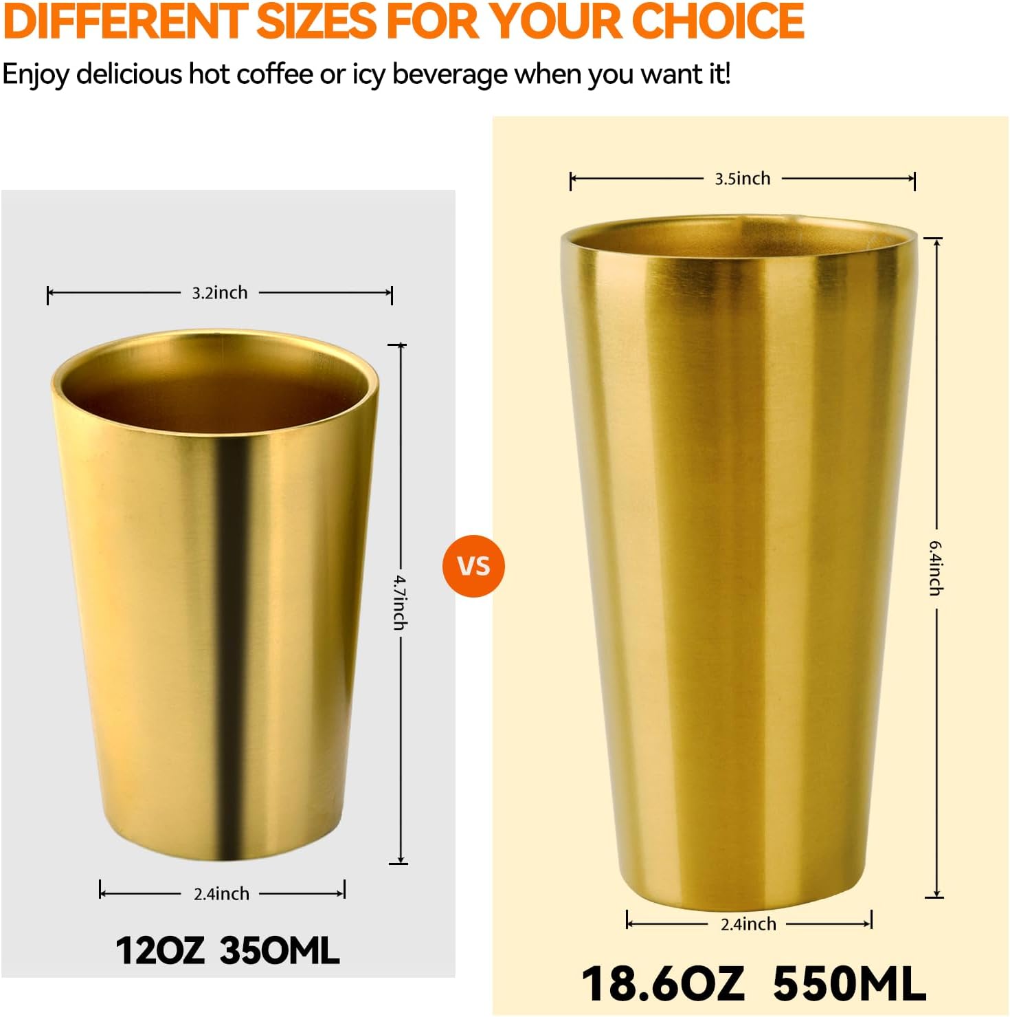 10 Pack 18.6 oz Stainless Steel Insulated Cup, Double Wall Vacuum Small Metal Cup, Reusable Camping Cups Unbreakable Indoor Outdoor for Party, Home, Office, BBQ, Gold - Image 3