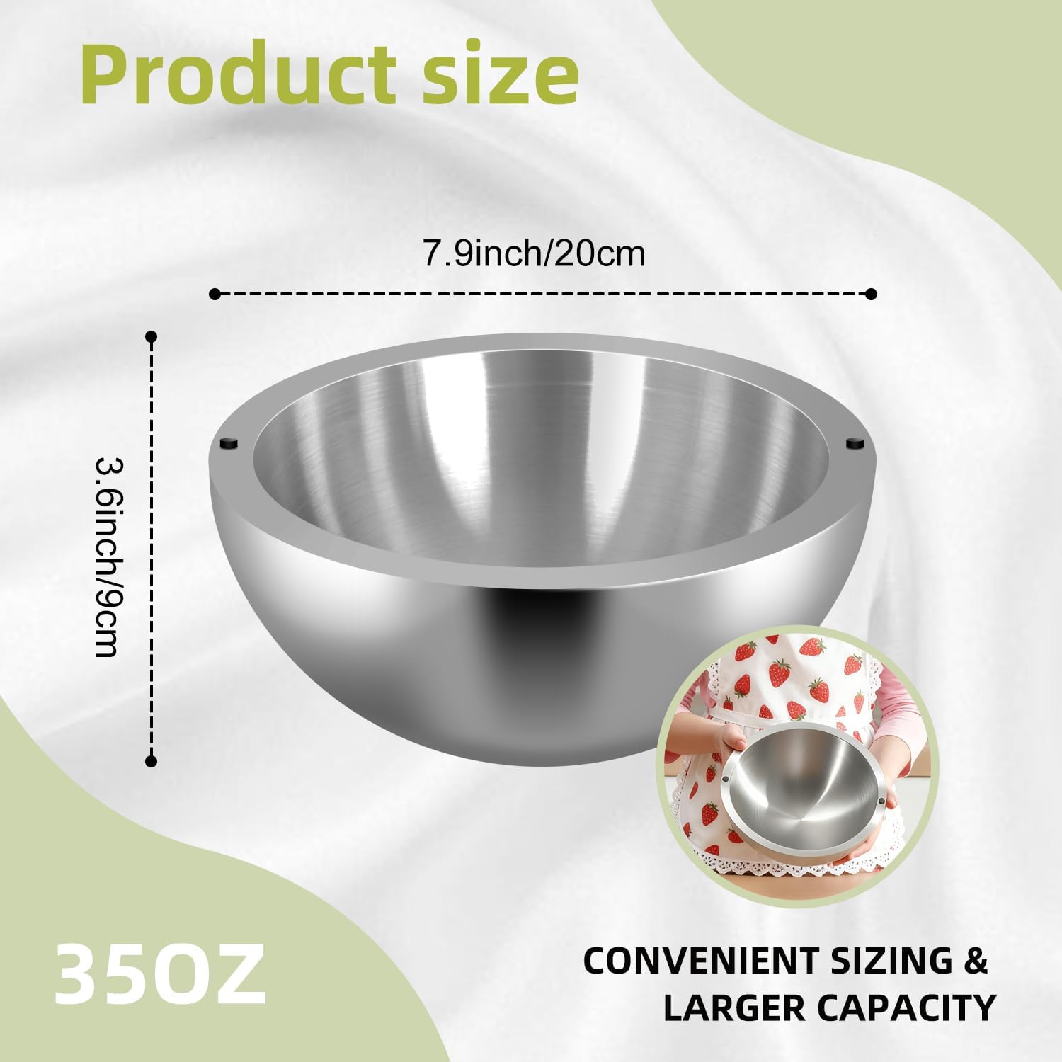 304 Stainless Steel Dip Chiller Bowl – Double-Walled Insulated Serving Bowl for Salsa, Guacamole, Sauces, Salad & Condiments – Keeps Food Hot or Cold for Parties & Buffets (1, 35 oz)