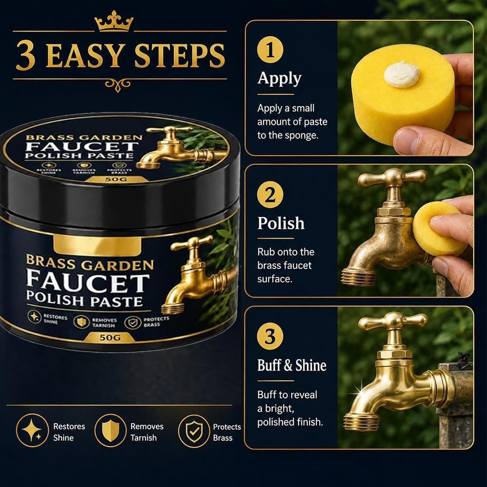 Brass Garden Faucet Polish Paste, Brass & Copper Tarnish Remover Shine Paste, Multi-Purpose Metal Restorer, for Faucets, Door Handles, Antiques & Auto Parts，50g *3