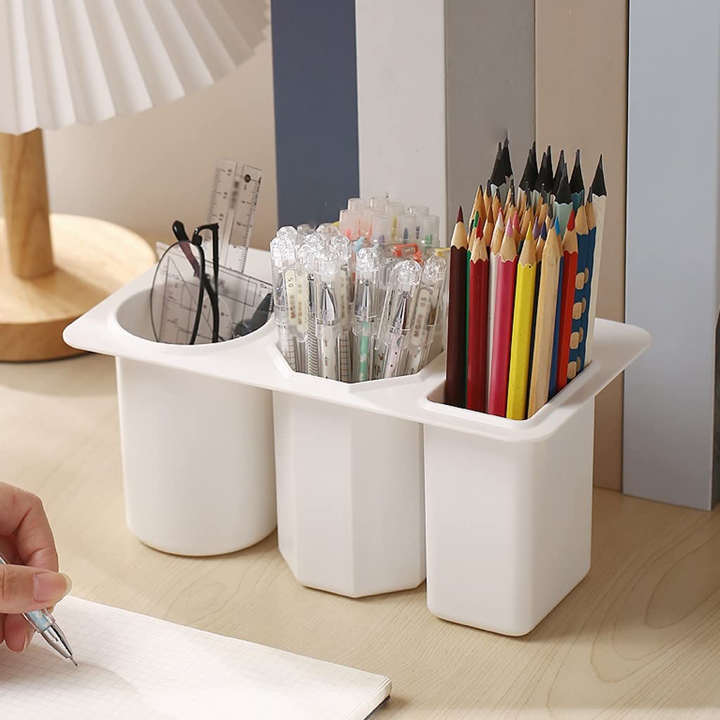 Stifthalter für den Schreibtisch, Schreibtisch-Stifthalter, Make-up-Pinsel-Topf, Schreibwaren-Organizer, mehrfarbig(A-white)