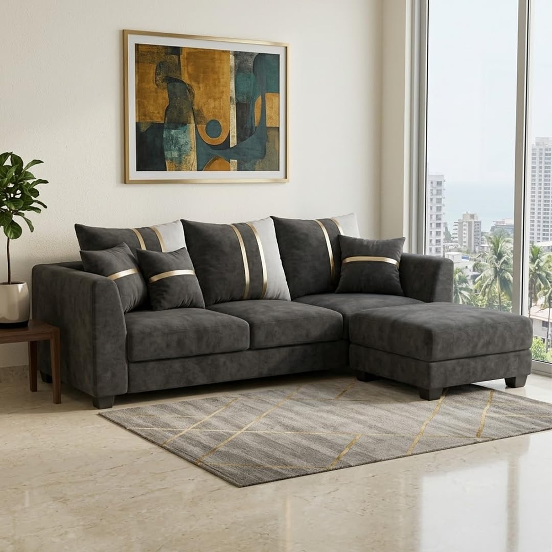 Vero Plush Comfort Sofa Set | 3 Seater with Ottoman | Luxury Velvet Suede Fabric | Modern Living Room Sofa | Dark Gray-image-25