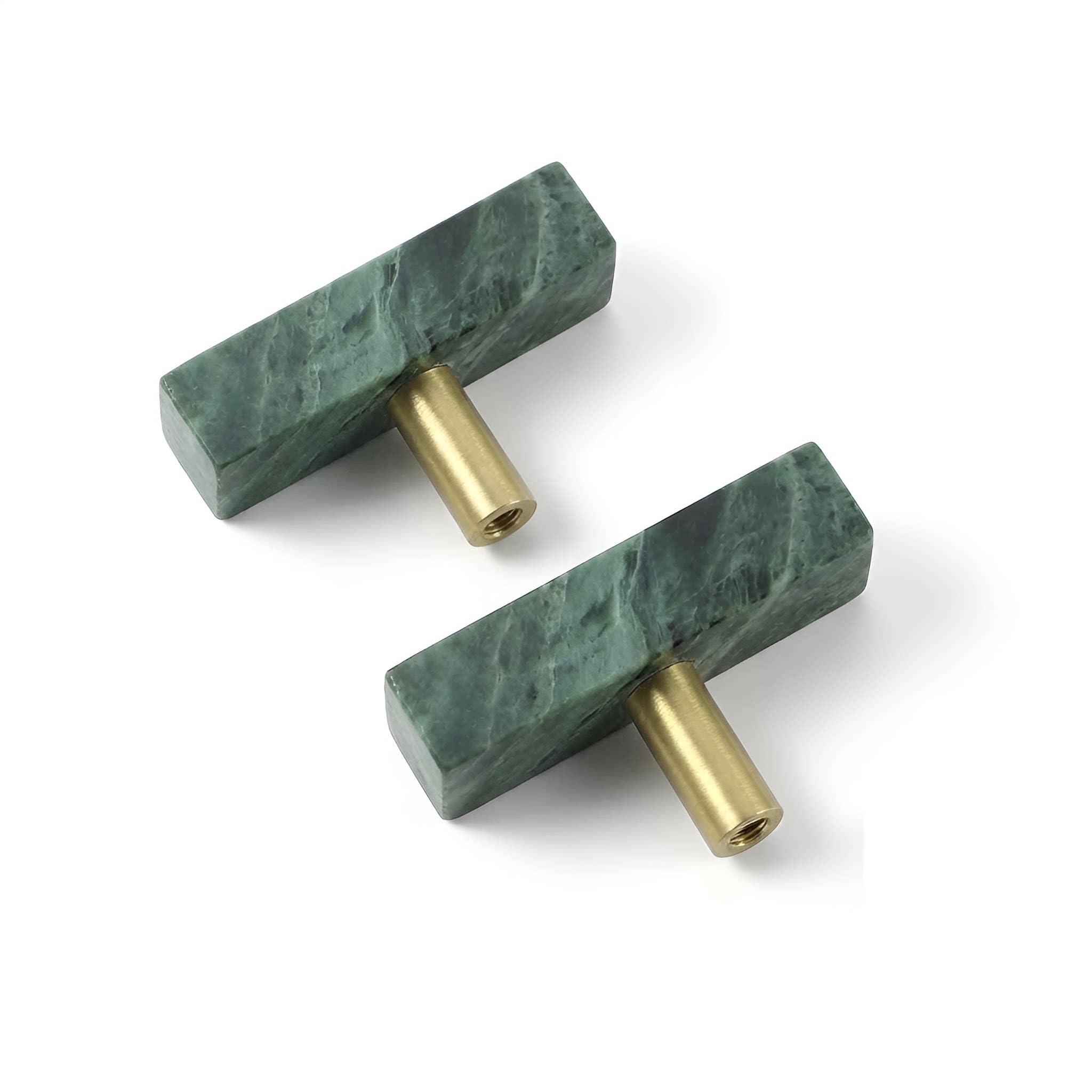 PILYON Drawer Knobs 2 Pack Marble Brass Handle Square Black Crystal Cabinet Wardrobe Door Drawer Cabinet Door Knob Green Single Hole